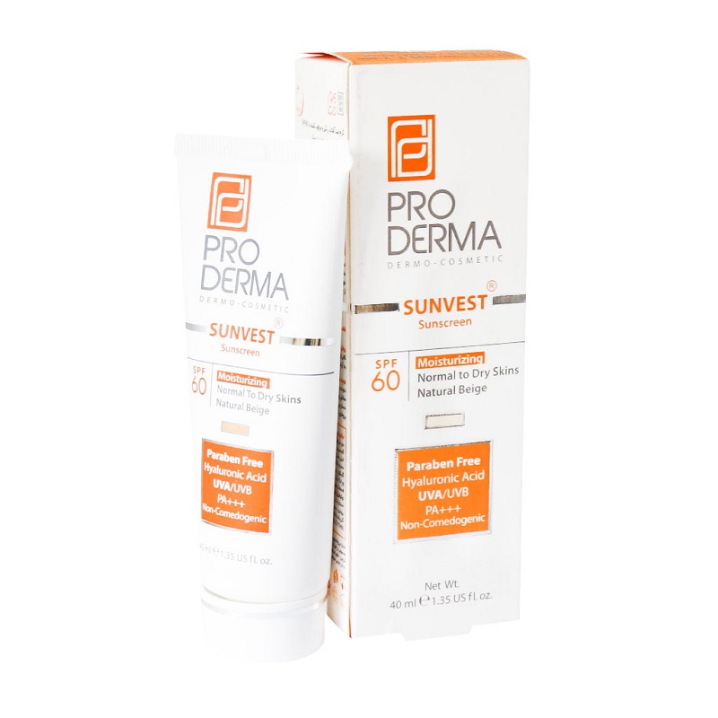 کرم ضد آفتاب و مرطوب کننده پرودرما SPF60 برای پوست معمولی و خشک ۴۰ میل